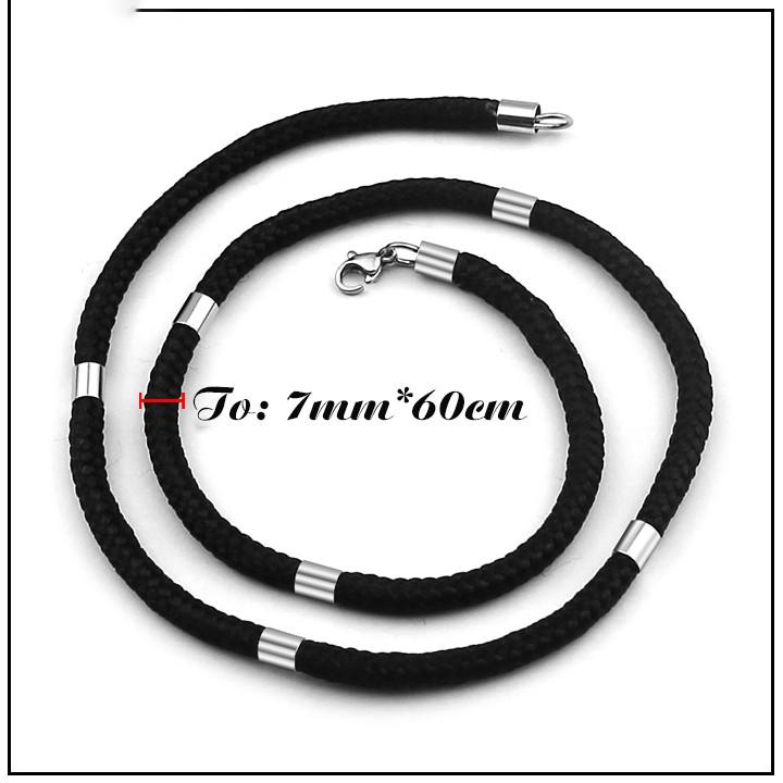 Dây chuyền nam dù đen bọc khoanh inox màu trắng loại to 7ly đẳng cấp, phong độ, lịch lãm
