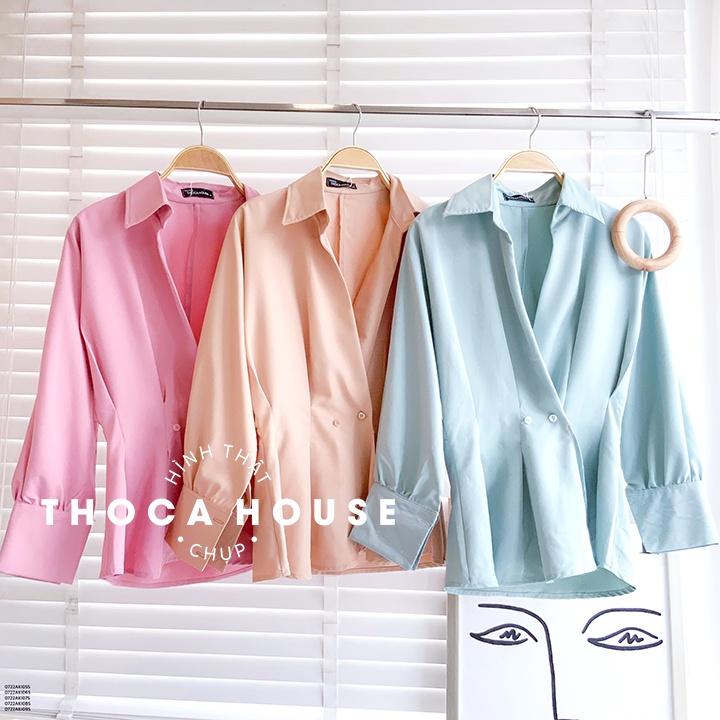 Áo kiểu peplum công sở dài tay trơn nhiều màu THOCA HOUSE che vòng 2, phong cách hiện đại, sang trọng