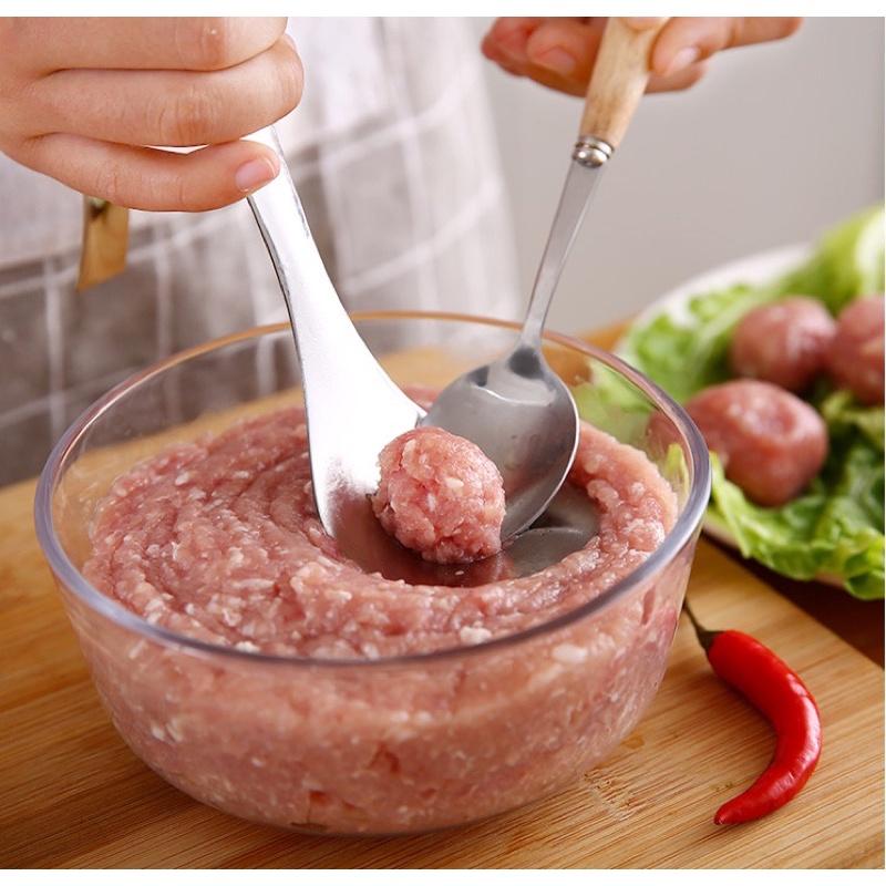 Dụng cụ làm thịt viên, chả viên, bò viên đa năng - Khuôn thìa tạo viên thịt tròn bằng inox cao cấp chống gỉ sáng bóng
