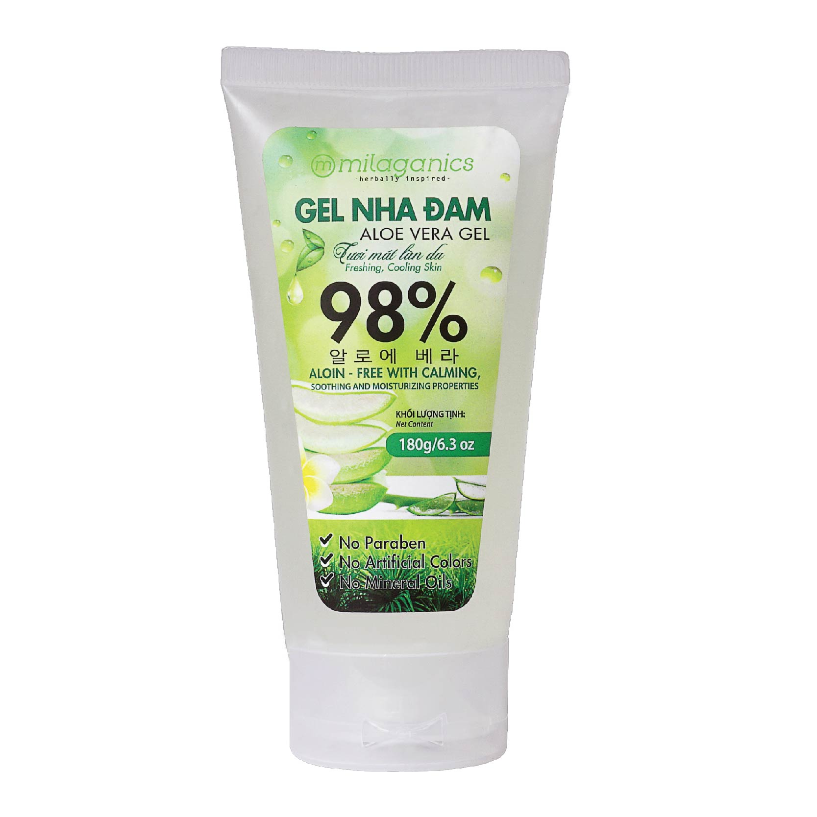 Gel Nha Đam Dưỡng Ẩm Đa Năng &amp; Làm Mềm Da Từ Nha Đam Tươi MILAGANICS 180gr (Tuýp)