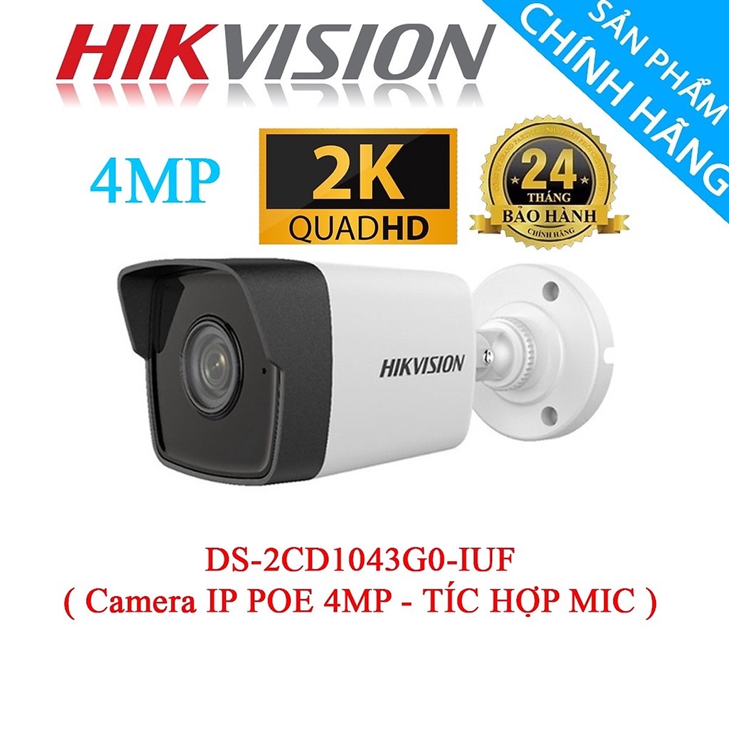 Camera IP 4 MP HIKVISION DS-2CD1043G0-IUF, có mic (Hàng Chính hãng Hikvision)