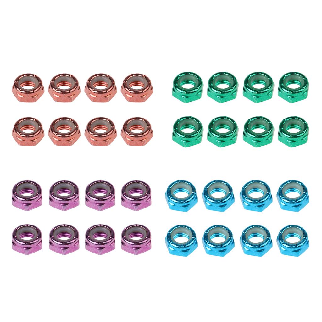 2x8pcs Skateboard Truck Wheel Axle Screw Nuts Longboard Accessories Blue