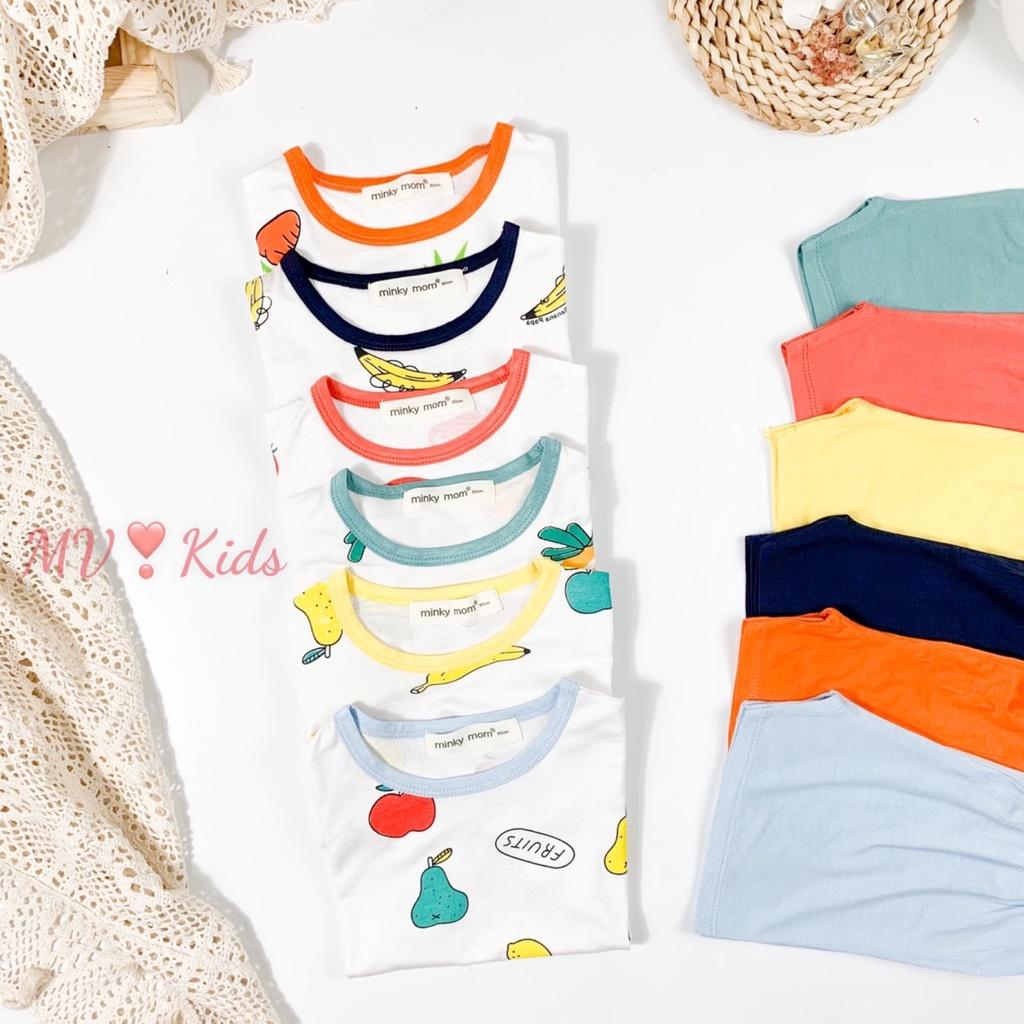 Bộ Cộc Tay Cho Bé Trai, Bé Gái Minky Mom Vải Thun Lạnh Hoa Quả Cổ Viền, Đồ Bộ Cho Bé Mặc Nhà size Đại