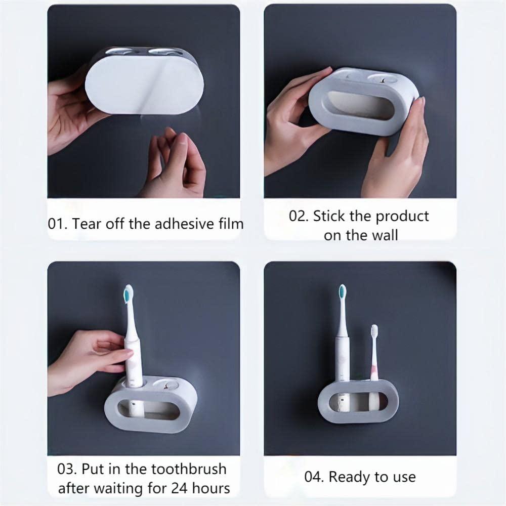 Giá để bàn chải đánh răng điện đa năng 2 mảnh, Giá treo bàn chải đánh răng treo tường, Hộp đựng kem đánh răng dính, cho phòng tắm và nhà bếp