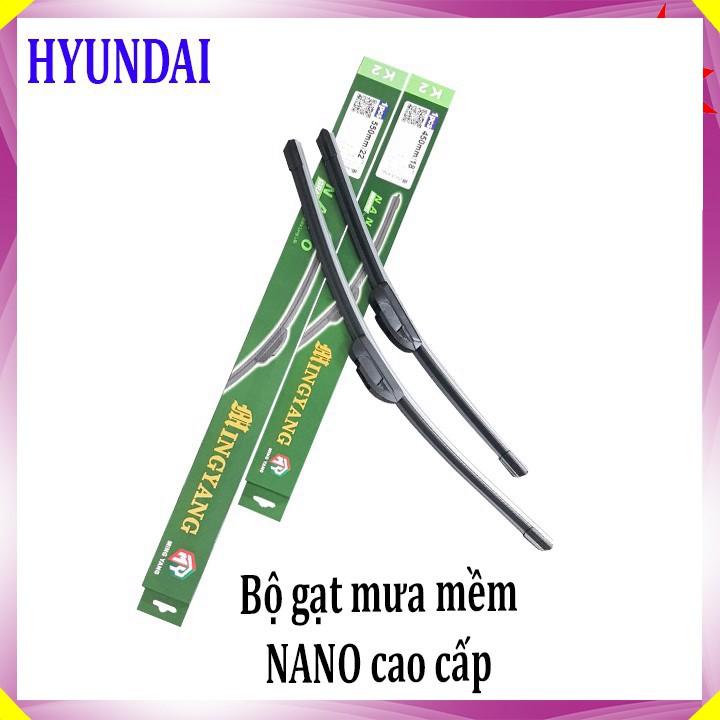 Bộ 2 thanh gạt nước mưa ô tô Nano mềm cao cấp dành cho hãng xe Hyundai: Getz-Accent-Avente-Elantra-i10-i20-i30-Santafe