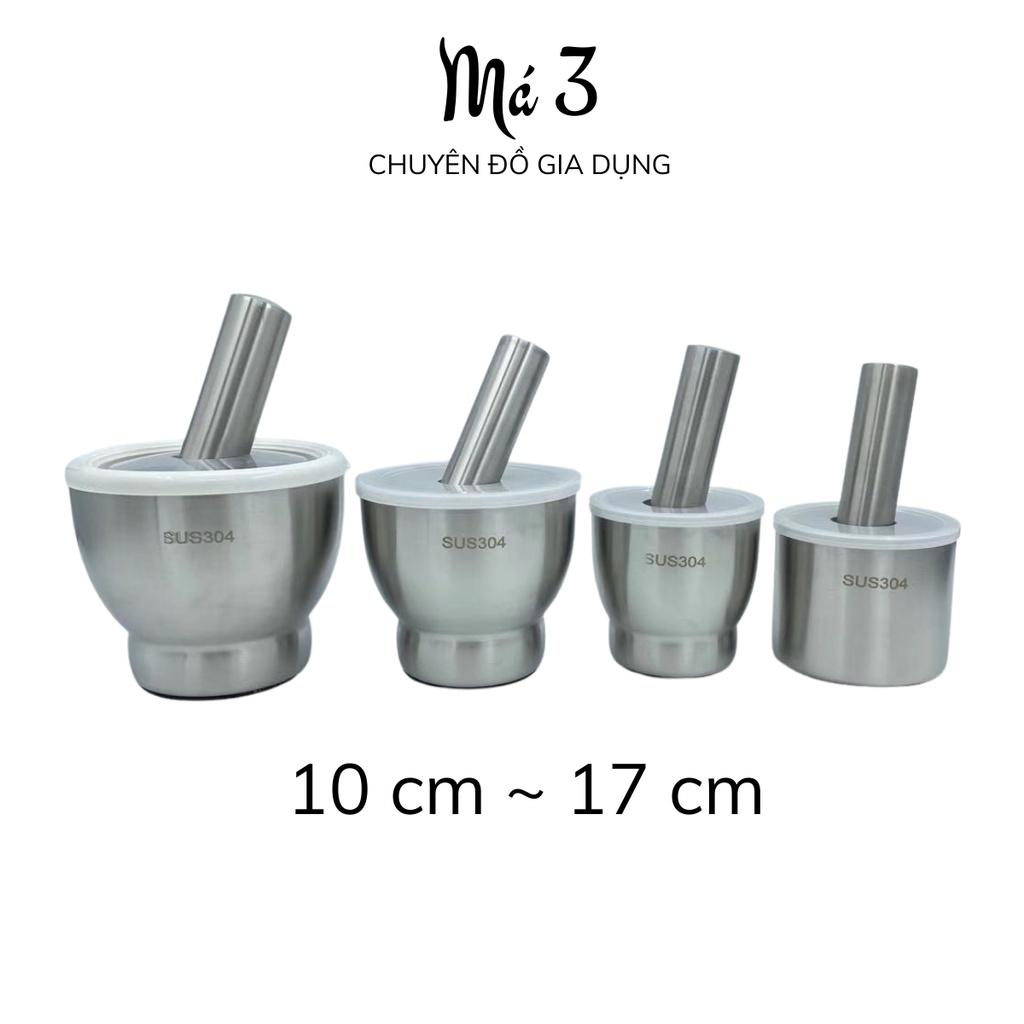 Bộ cối chày inox 304 có nắp đậy bằng nhựa an toàn