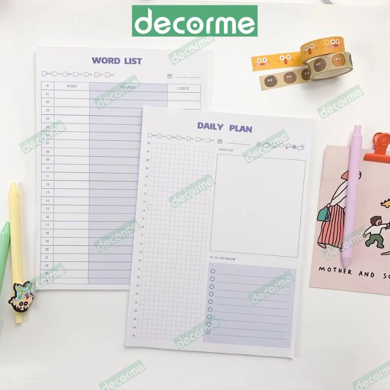 Giấy note B5 học từ vựng DecorMe giấy note ghi chú planner basic blue 30 tờ phong cách Hàn Quốc tiện dụng NWORD