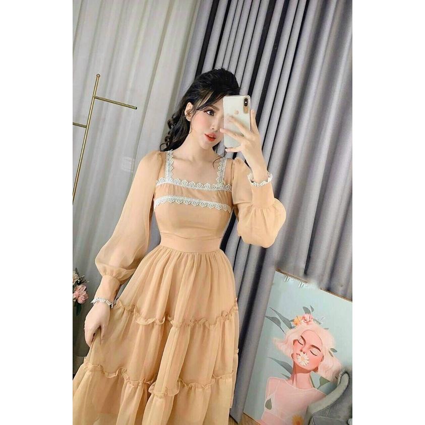 Đầm Xòe Cổ Vuông Tầng Tay Phồng Lụa Phối Ren CUN070 Cho Nữ Đi Tiệc Đi Chơi Siêu Trẻ Trung Và Sang Chảnh