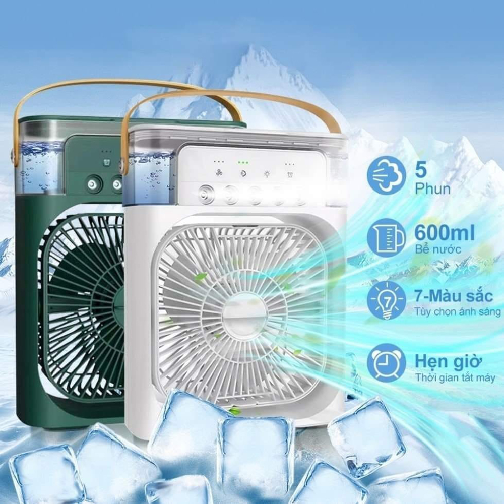 Quạt điều hoà hơi nước mini cool fan, quạt hơi nước làm mát phun sương để bàn 3 chế độ gió, dung tích bình lớn tích hợp đèn led, quạt phun sương mini để bàn - Hàng chính hãng