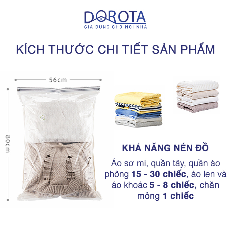 Túi hút chân không đựng quần áo DOROTA không cần dùng bơm tái sử dụng chống nước chống mốc 56x80cm FL568