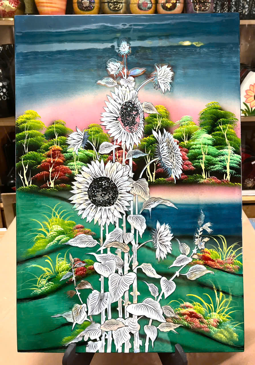 Tranh sơn mài - HOA, TRÚC - Khảm cừ cao cấp size 40x60 thích hợp trang trí, làm quà tặng