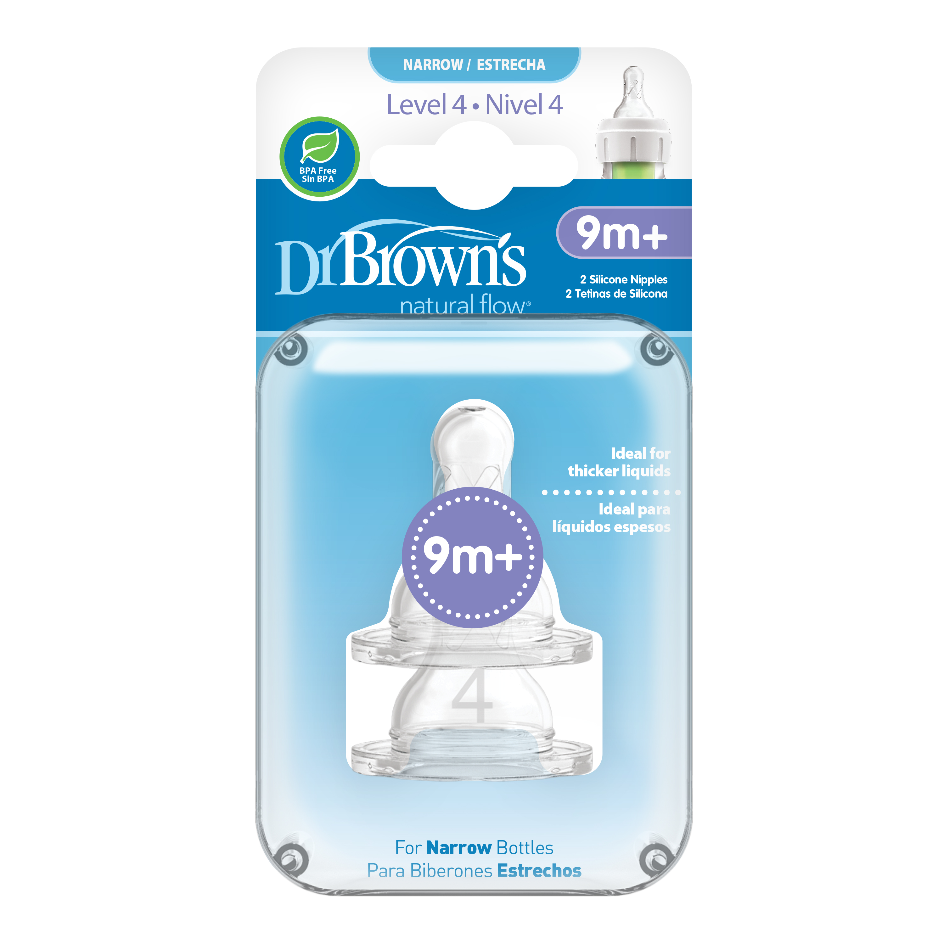 Bộ 2 núm ti Dr.Brown's bình sữa cổ thường Số 4 (9 tháng trở lên)