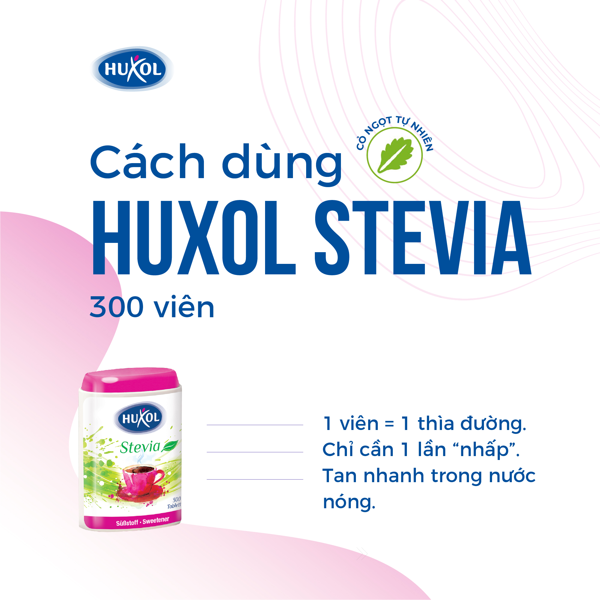 Đường Ăn Kiêng Sweetener Huxol Cỏ Ngọt Stevia Tự Nhiên 300 viên - Nhập khẩu chính hãng từ Đức - Dành cho người tiểu đường, giảm cân, cao huyết áp