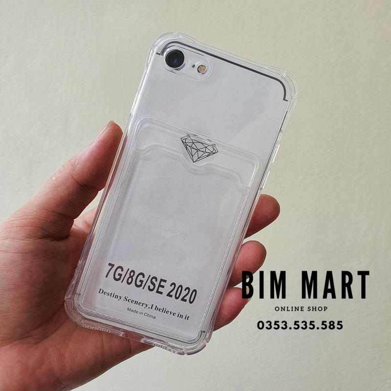 Ốp chống sốc dành cho iPhone 7/8/SE 2020 silicon trong suốt kèm ngăn ví đựng thẻ