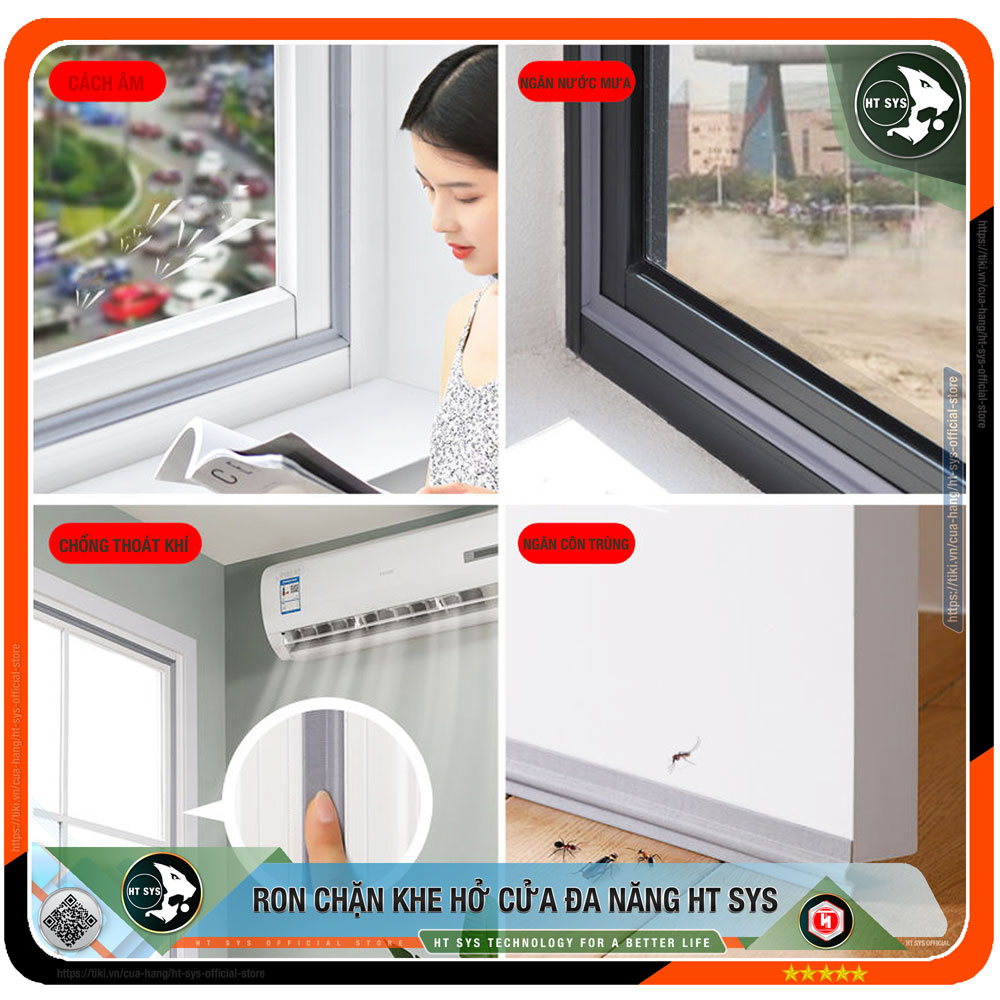 Ron Chặn Khe Cửa HT SYS - Chất Liệu PU Và PE Cải Tiến - Cuộn Ron Chặn Khe Cửa, Chân Cửa, Khung Cửa - Ngăn Gió Lùa, Cách Âm, Chống Bụi, Ngăn Côn Trùng, Chống Thoát Khí Điều Hòa - Hàng Chính Hãng