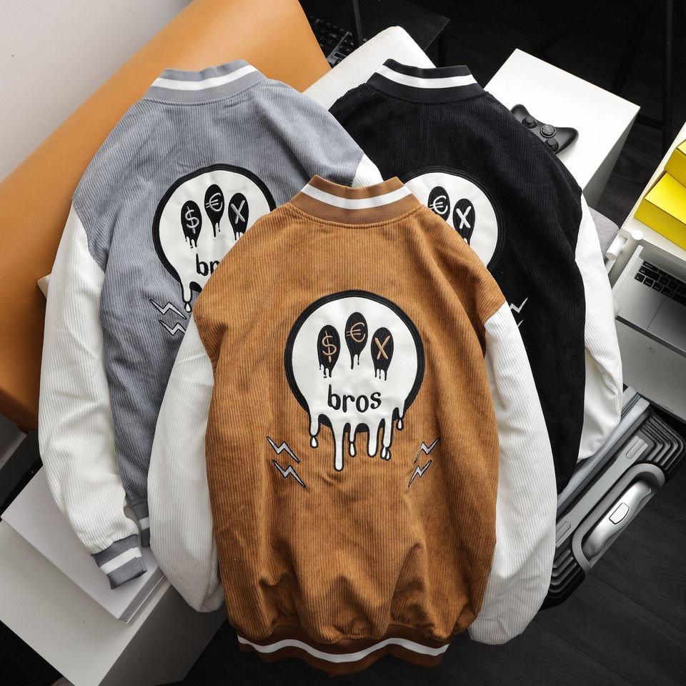 Áo Bomber Nhung Gân Thêu BROS Chất Nhung Mịn Đẹp Form rộng Unisex Nam Nữ Couple jacket Varsity Graffiti