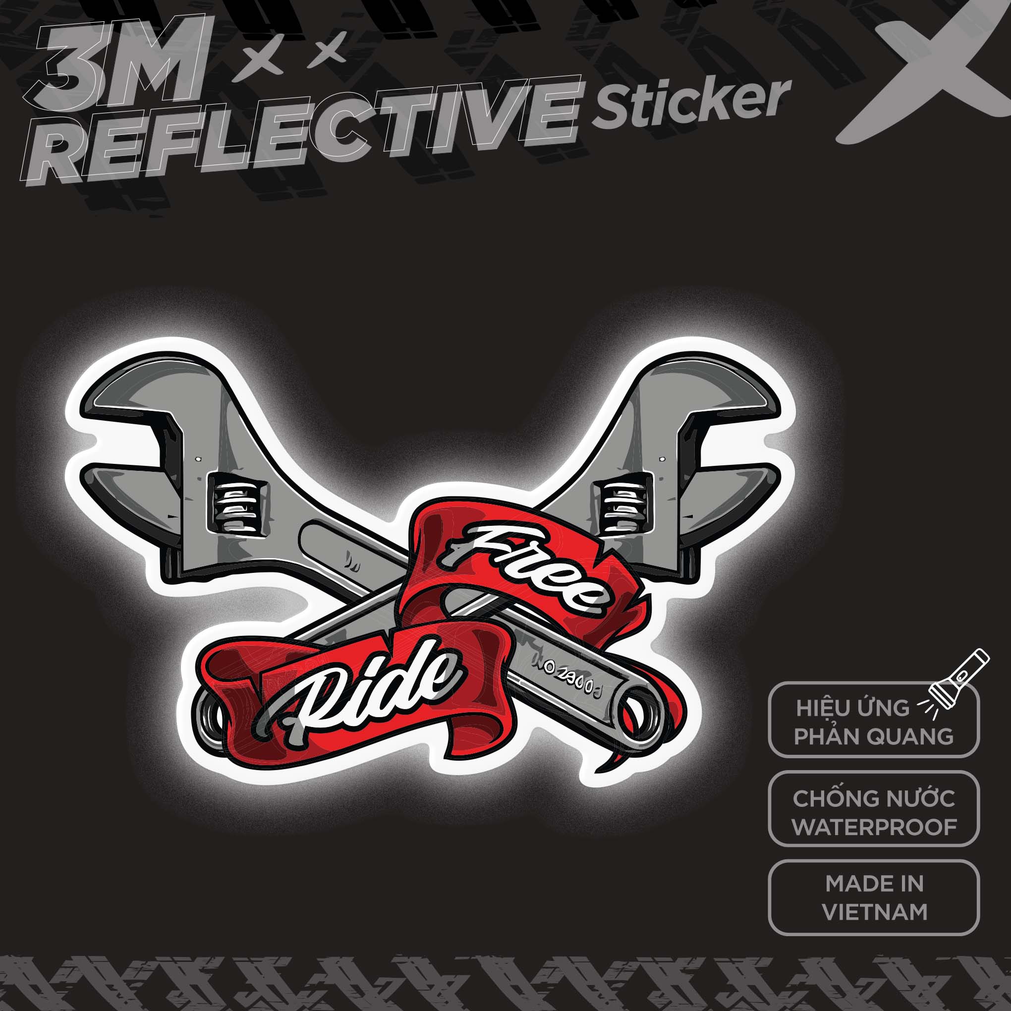 WRENCH FREE RIDE 3M - Reflective Sticker Die-cut Hình dán phản quang thương hiệu STICKER FACTORY