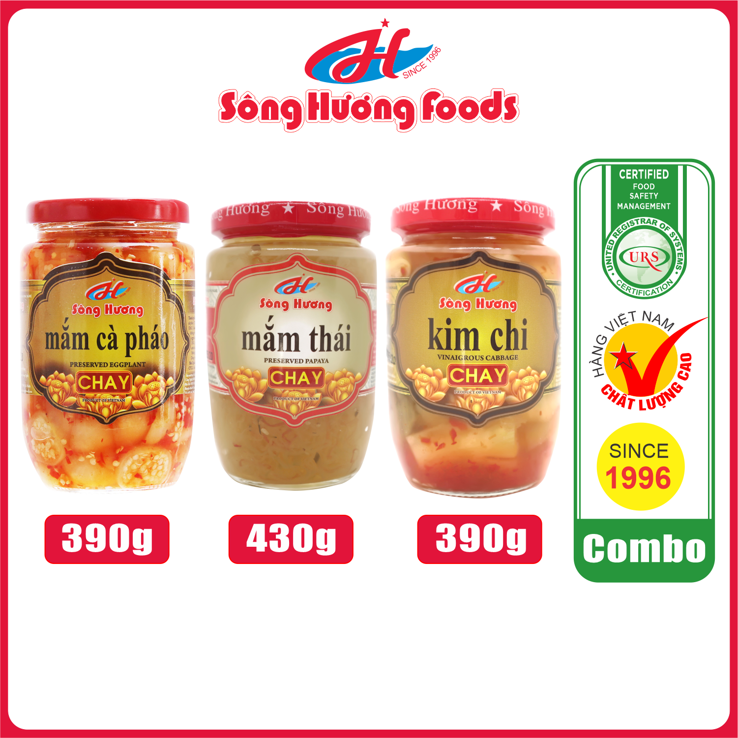 Combo 1 Hũ Mắm Cà Pháo Chay 390g + 1 Hũ Mắm Thái Chay 430g + Hũ Kim Chi Chay 390g Sông Hương Foods
