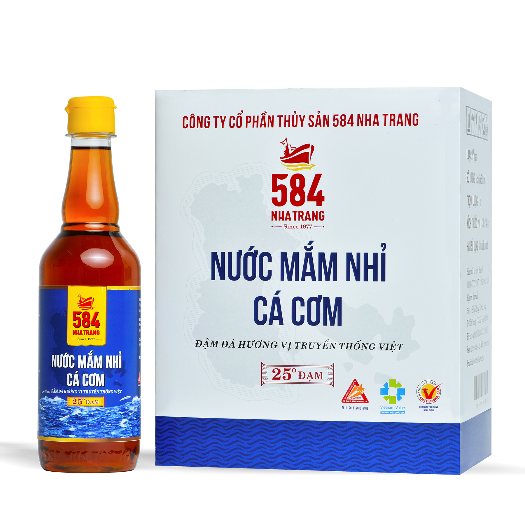 Thùng 6 Chai Nước mắm Nhỉ Cá cơm 584 Nha Trang - 25 độ đạm - Chai Nhựa 500ml