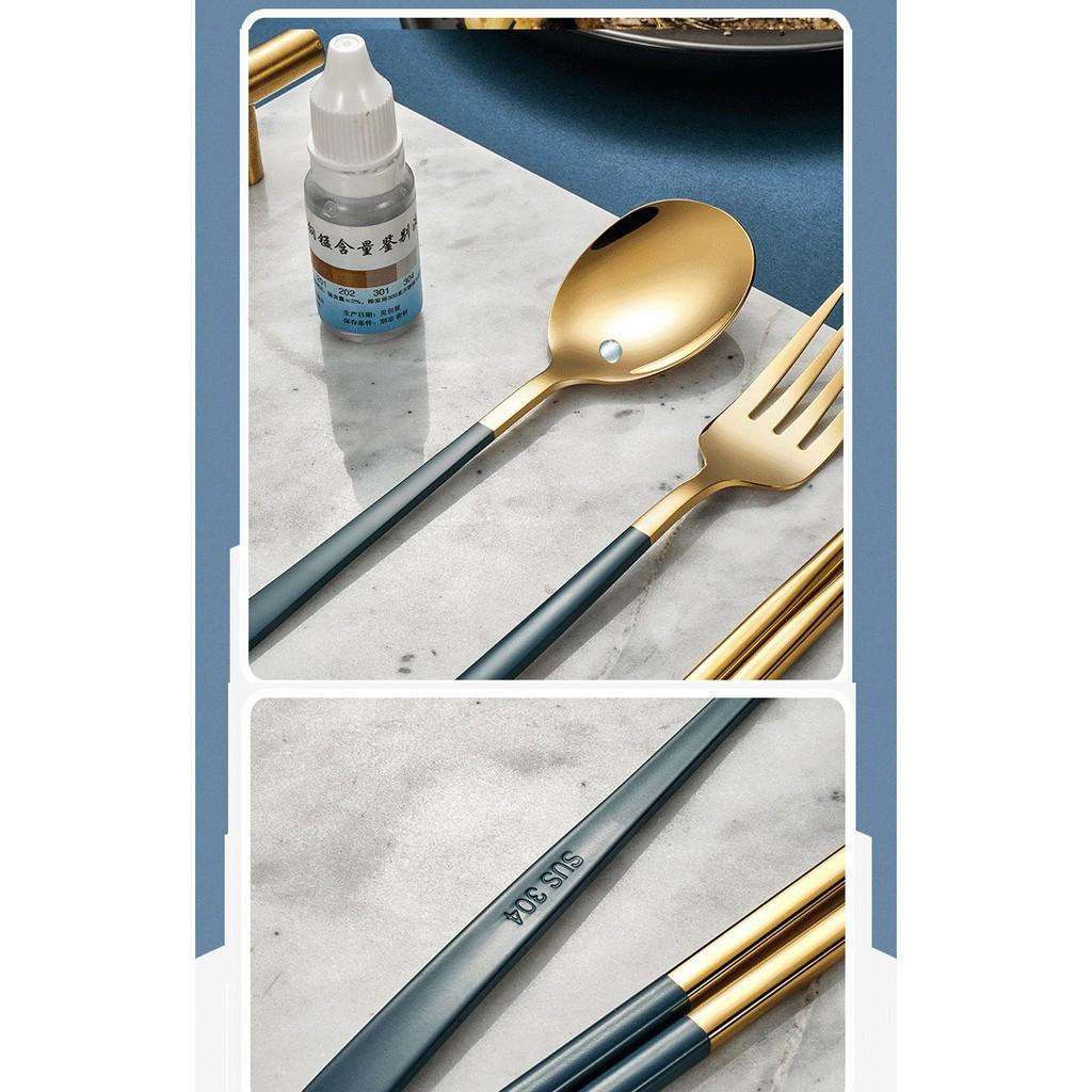 Bộ muỗng và đũa bằng INOX 304 cao cấp, dụng cụ du lịch, cơm trưa văn phòng kèm hộp tiện dụng