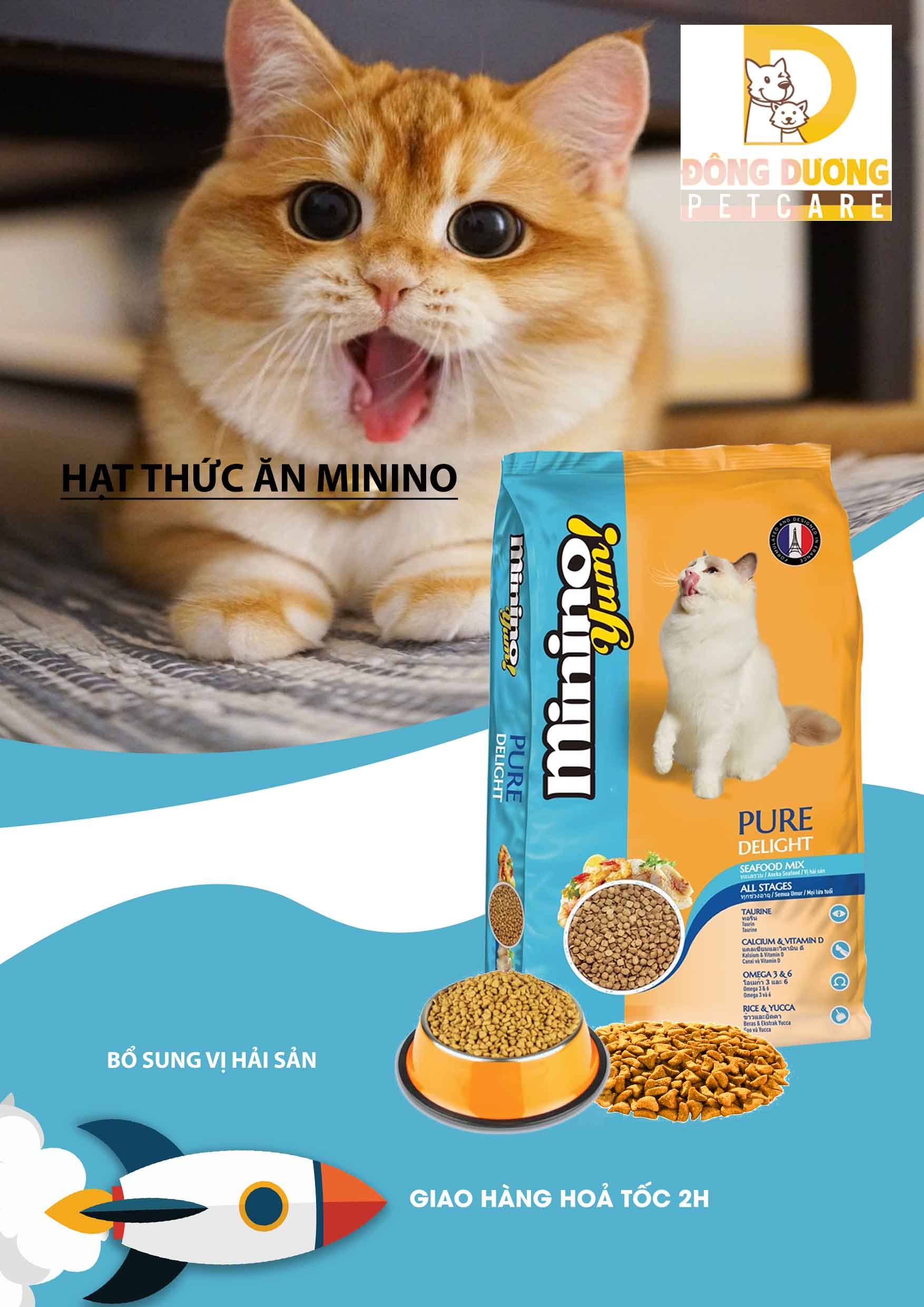 Thức ăn mèo Minino Yum cho mọi lứa tuổi vị hải sản gói 1.5kg