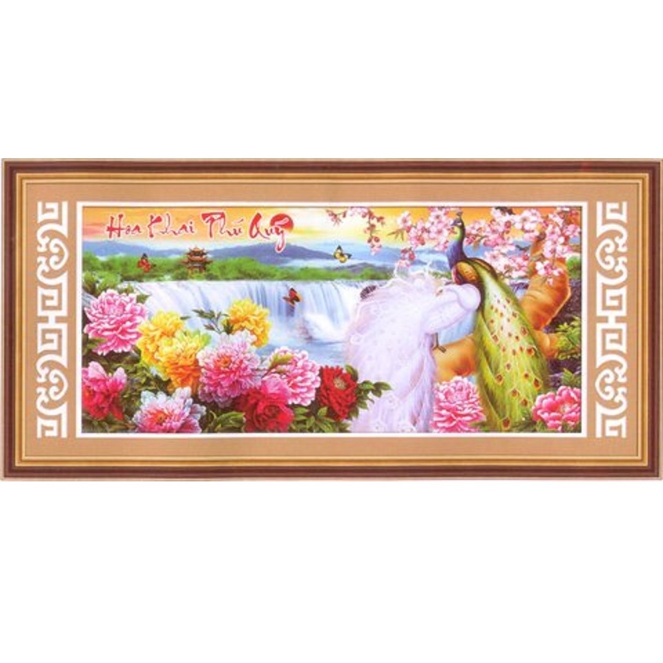 TRANH THÊU CHỮ THẬP HOA KHAI PHÚ QUÝ 45x88CM - TỰ THÊU
