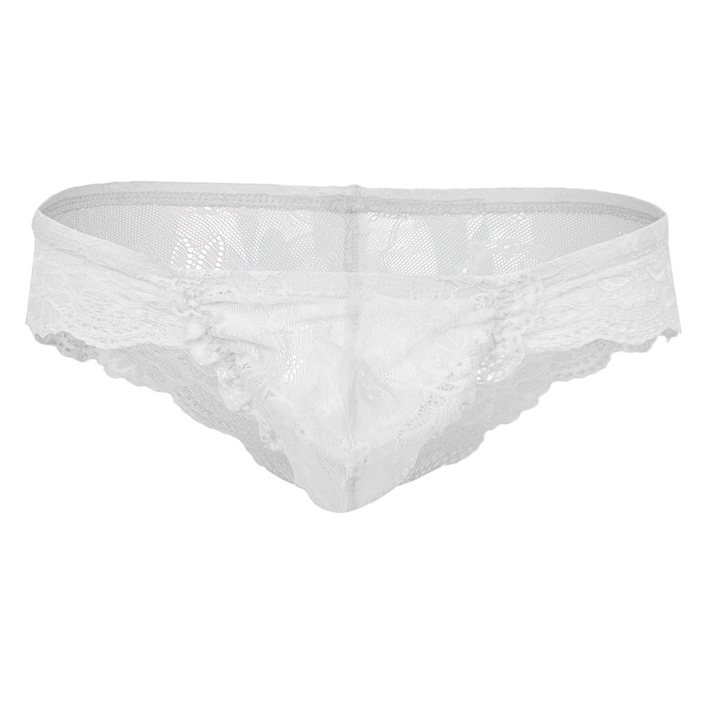Sexy Mens Sheer Lace Floral Bulge Pouch Thong Brief G-string Underwear