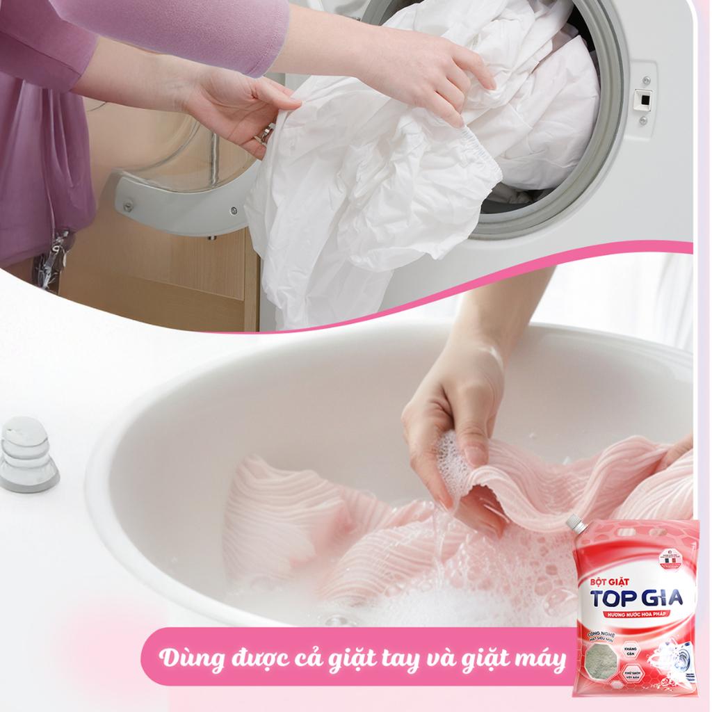 Bột Giặt TOPGIA Hương Nước Hoa Pháp, Nano Kháng Cặn, An Toàn Chăm Sóc Da Tay, Đánh Bay Vết Bẩn