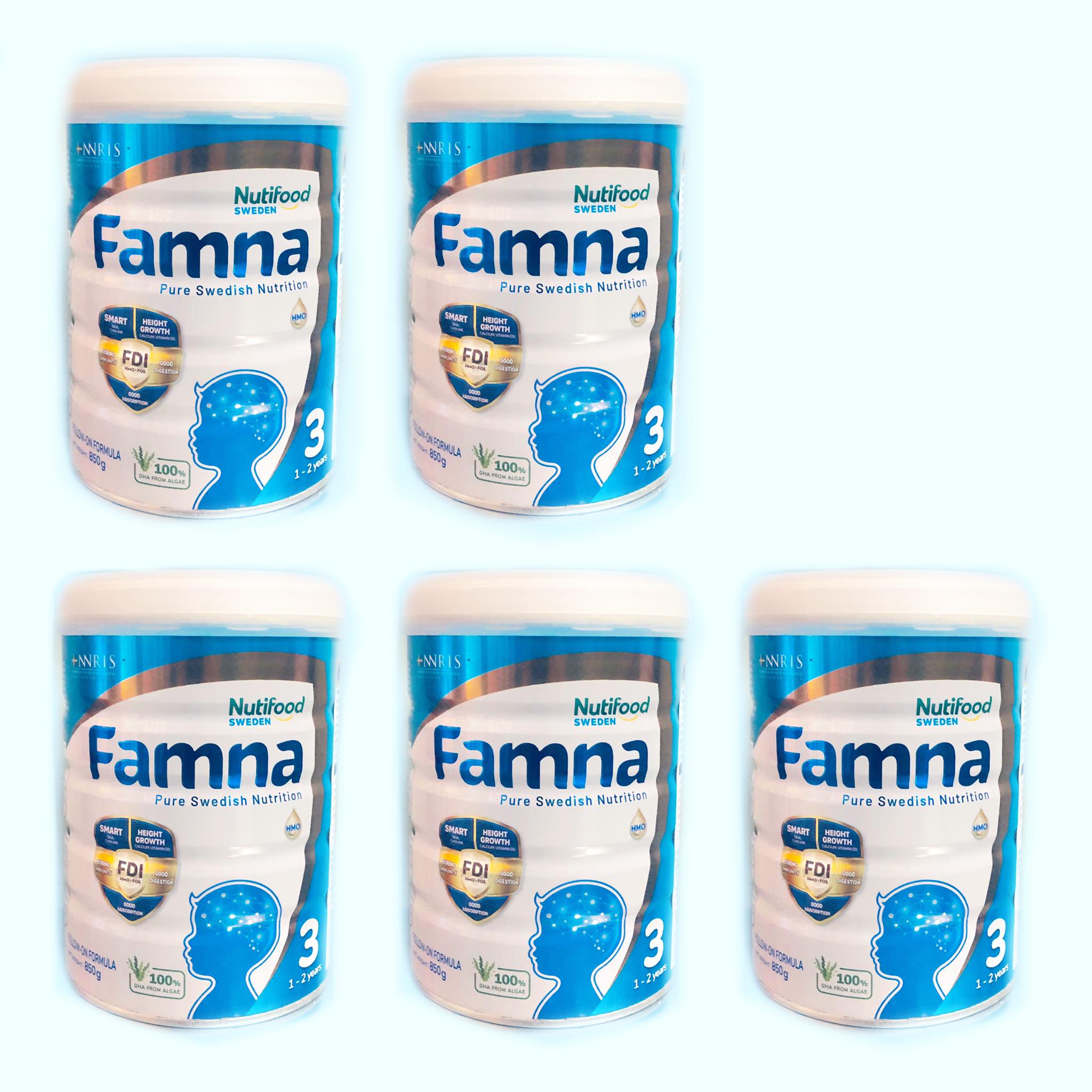 Bộ 5 lon sữa Famna step 3 850g - Đề kháng khoẻ, tiêu hoá tốt, bé cao lớn và thông minh - Hàng chính hãng của NutiFood