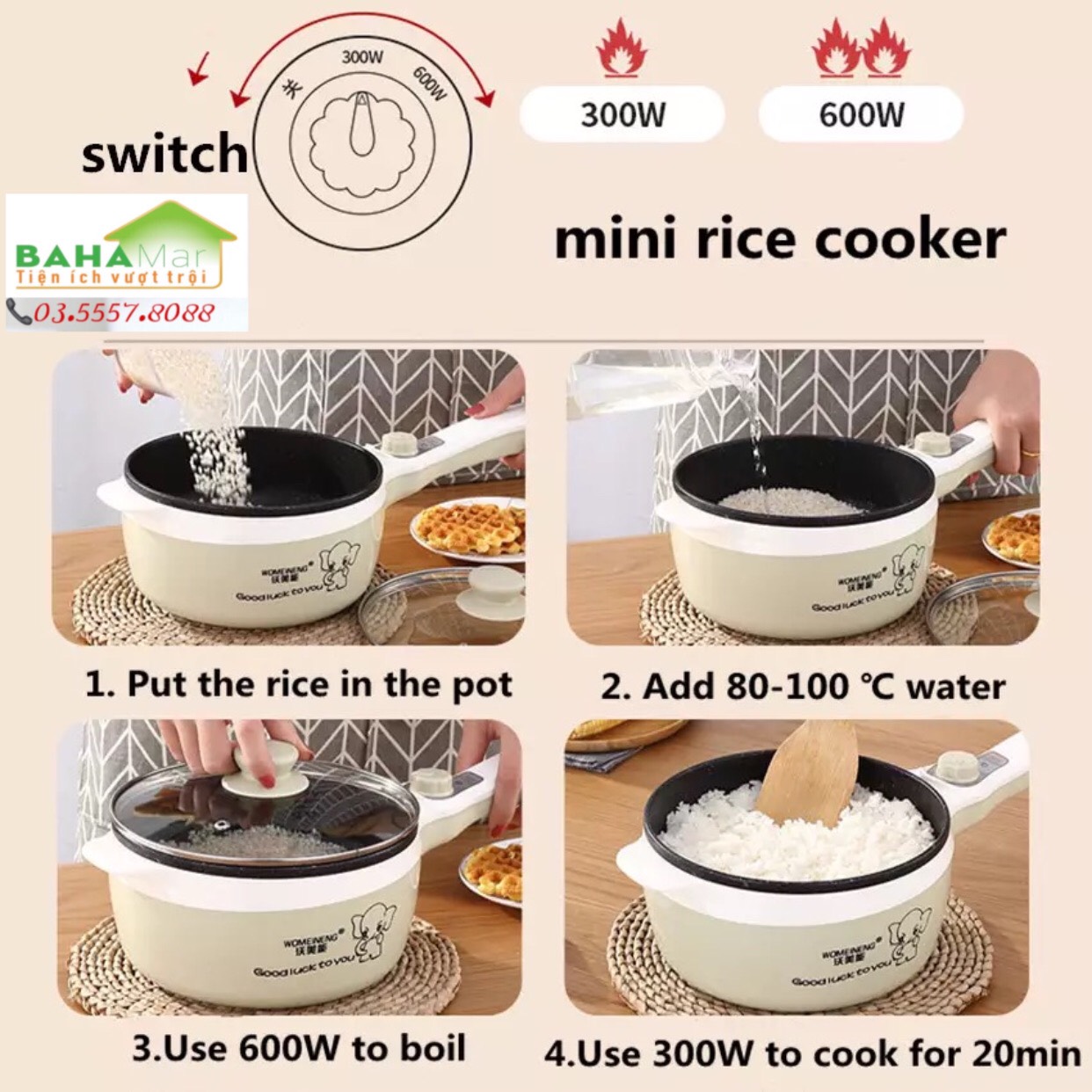 NỒI ĐIỆN ĐA NĂNG CHỐNG DÍNH "BAHAMAR" nấu cơm điện, lẩu điện, kho, và cả chiên rán rất tiện lợi, điện cắm từ tay cầm sáng tạo và đẹp