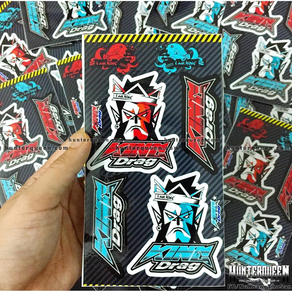 Bộ hình dán logo King Drag xanh đỏ. Decal cao cấp chống nước, sắc nét, bền màu, dính chặt.