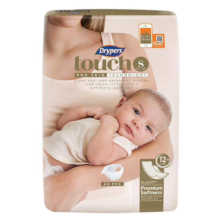 Tã dán trẻ em Drypers Touch S 44 miếng (3 - 7kg)