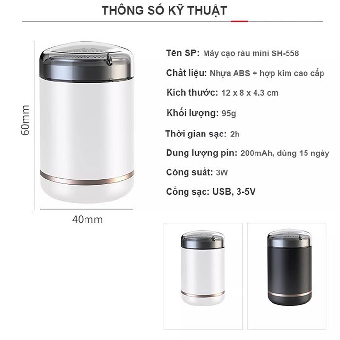 Máy Cạo Râu Mini 3 Lưỡi Cầm Tay Bỏ Túi Nhật Bản, Pin Trâu Sạc Nhanh, Động Cơ Mạnh Mẽ Dễ Sử Dụng Tích Hợp Sạc Pin