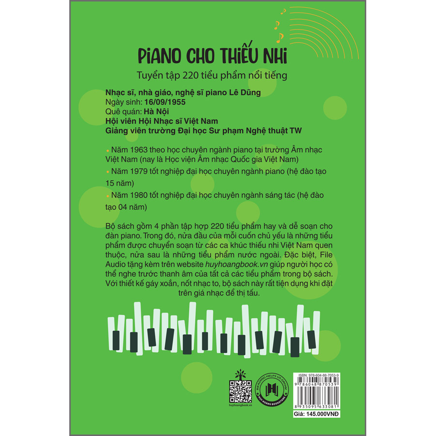 Piano cho thiếu nhi - Tuyển tập 220 tiểu phẩm nổi tiếng - File audio đàn mẫu tất cả các tiểu phẩm - Có thể luyện tập trên đàn organ - File audio tặng kèm trên website