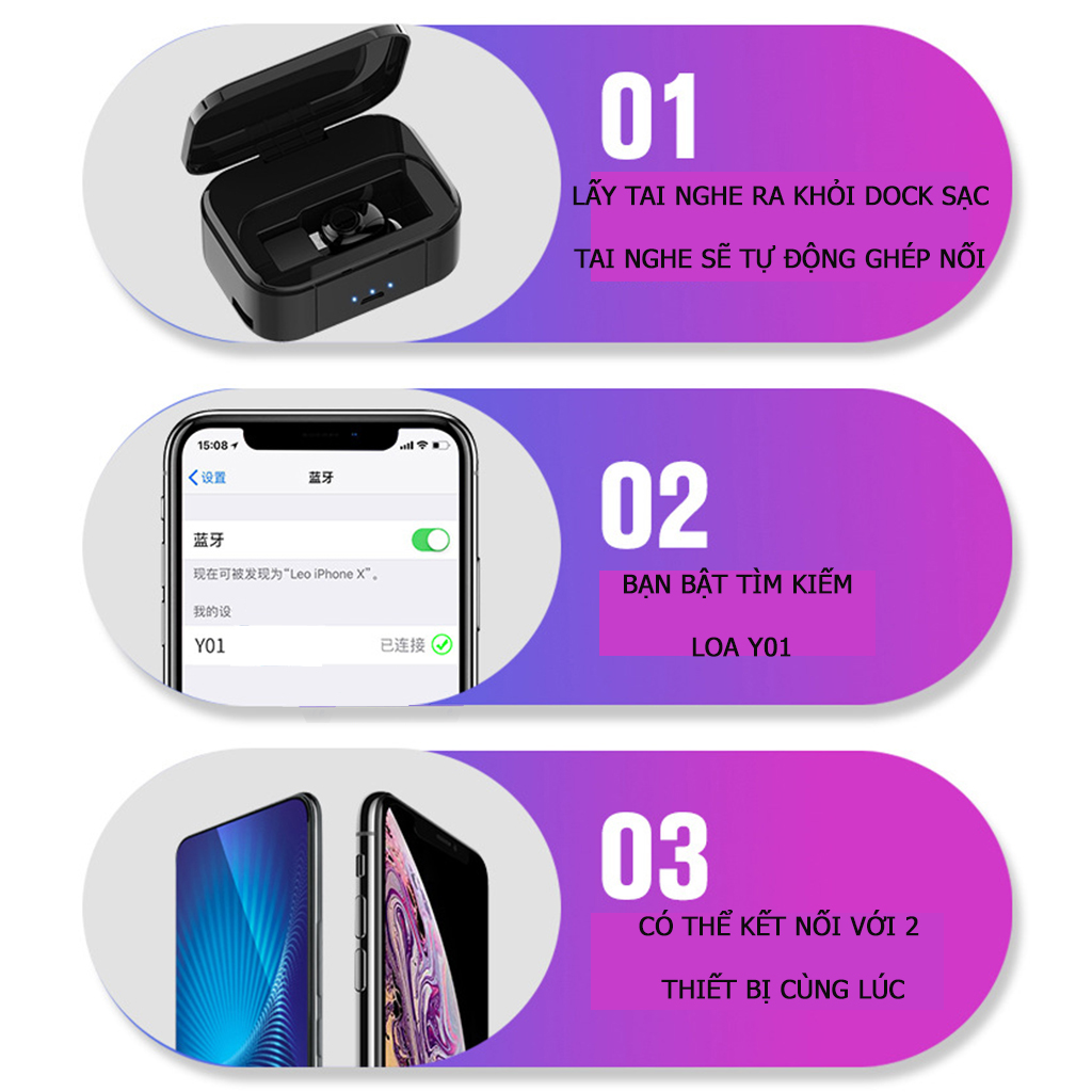 Tai Nghe Bluetooth VINETTEAM 5.0 Mini Y01 TWS Dung Lượng Pin Khủng 2000 mAh Sạc Luôn Cho Thiết Bị Di Động, Công Nghệ Lọc Tiếng Ồn 6D - Hàng Nhập Khẩu