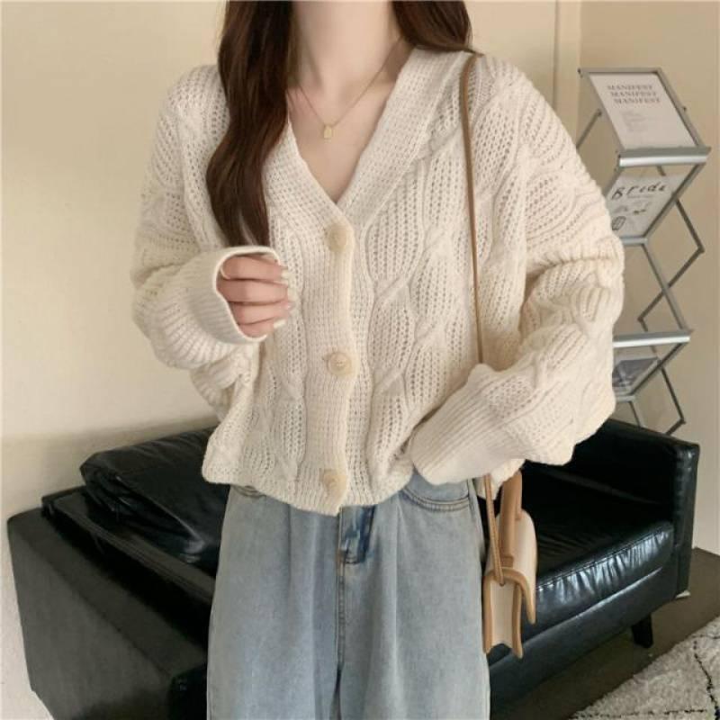 Hàng Sẵn_ Áo khoác len cardigan dáng ngắn phong cách retro Hadu shop