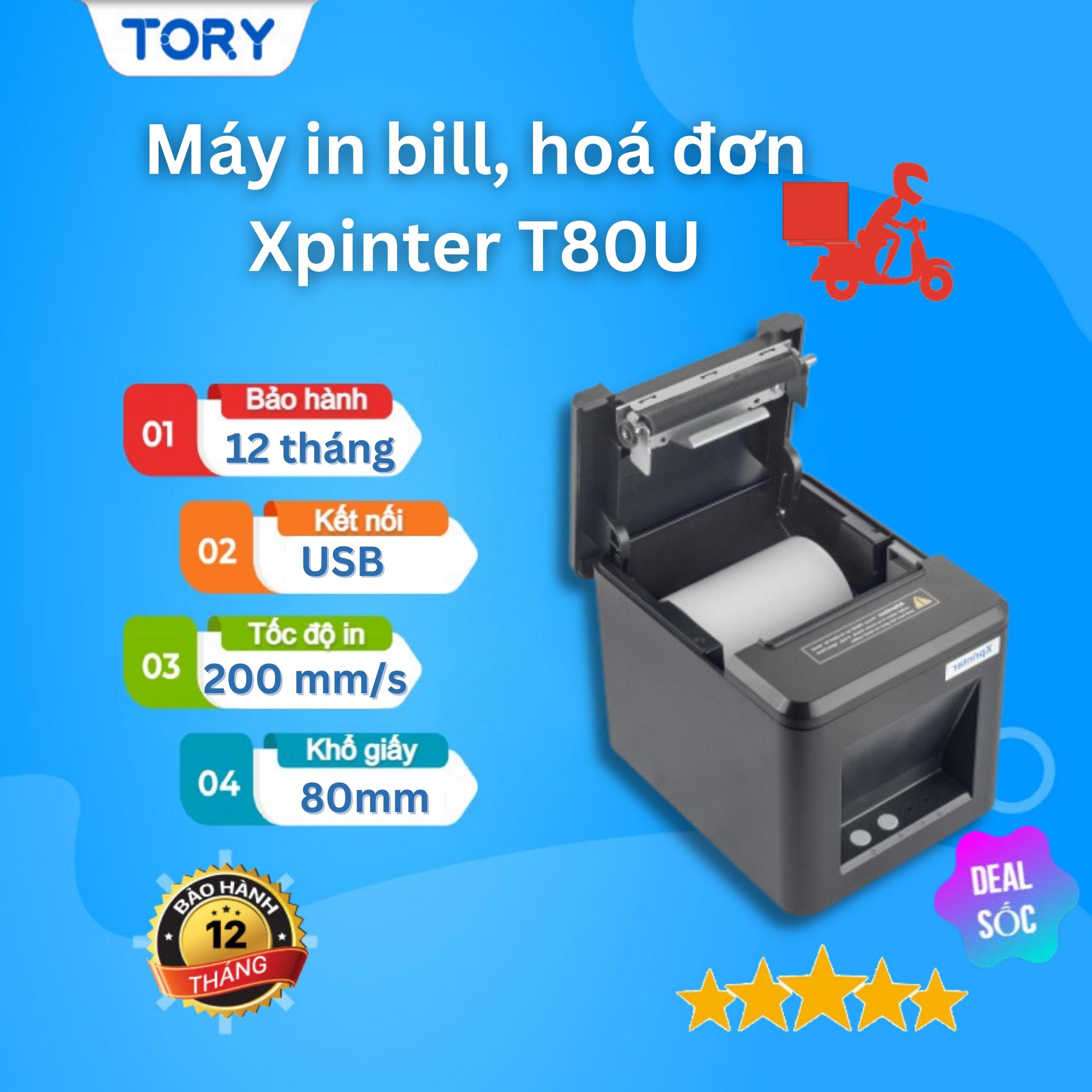 Máy in nhiệt, in bill, in hoá đơn XPRINTER T80U khổ 80mm kết nối cổng USB, tặng kèm cuộn giấy in [HÀNG CHÍNH HÃNG]