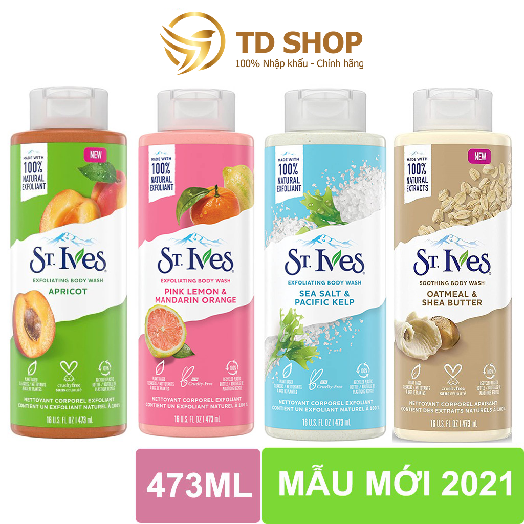 [NK Mỹ] Sữa tắm St.Ives 473ml Muối biển I Cam chanh I Yến mạch I Hương mơ tẩy tế bào chết nhập khẩu Mỹ - TD