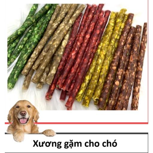 Lẻ 1 thanh xương que tròn 12cm xương gặm nhiều màu cho chó thơm miệng chắc xương