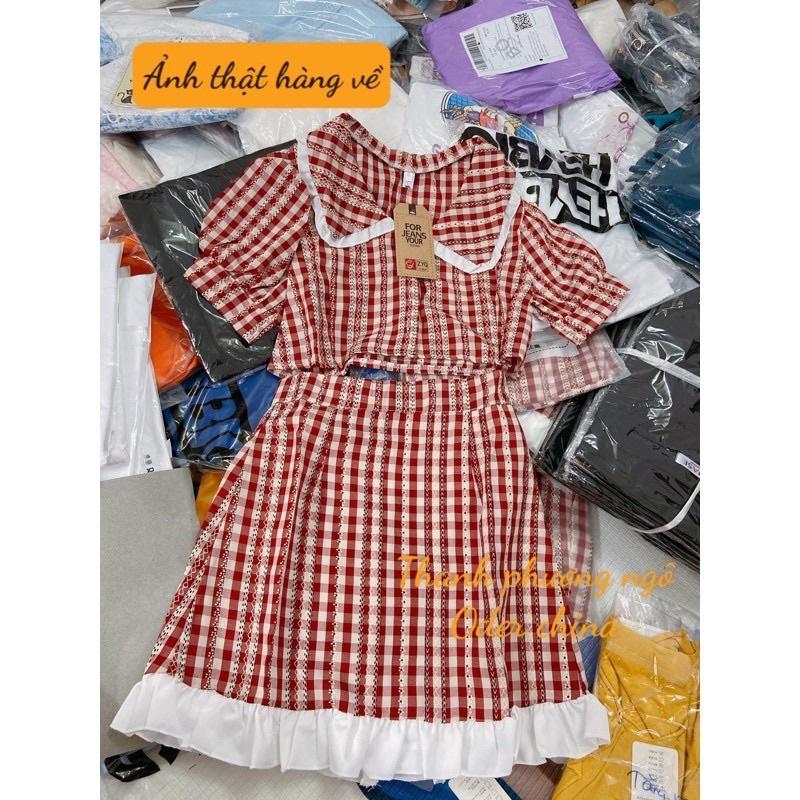 Set váy croptop kẻ ca ro xinh sắn có lót trong váy(hàng sẵn