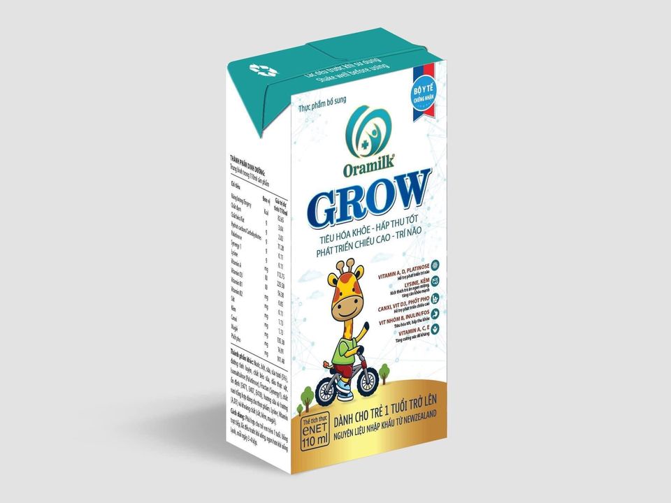 Thùng sữa pha sẵn Oramilk GROW 110ml - Tiêu hoá khoẻ, hấp thu tốt - Phát triển chiều cao, trí não - Dành cho trẻ trên 1 tuổi