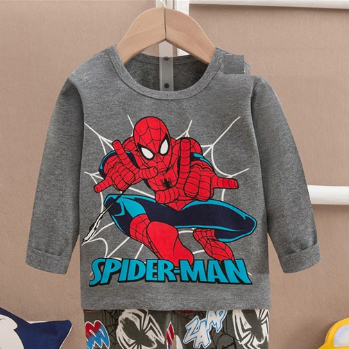 Bộ đồ dài tay cho bé trai vải cotton xuất Hàn in hình nhện màu xám bé từ 2-12 tuổi