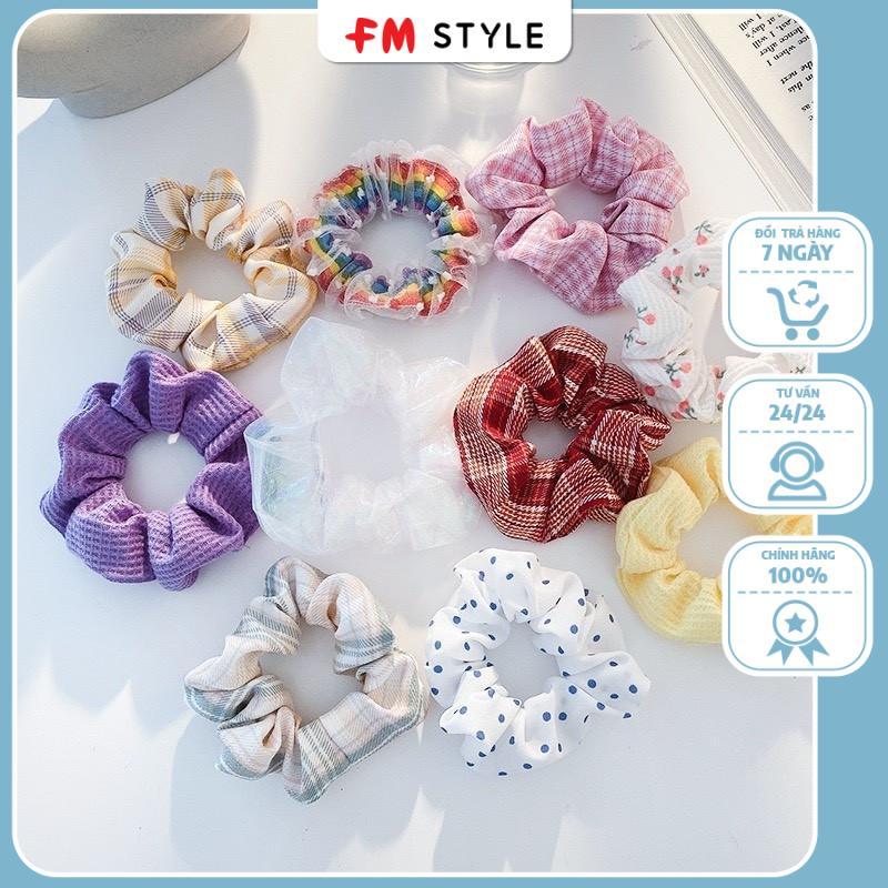 Dây Cột Tóc Vải Fm Style Scrunchies Họa Tiết nhiều màu sắc Vintage Hàn Quốc 207060113