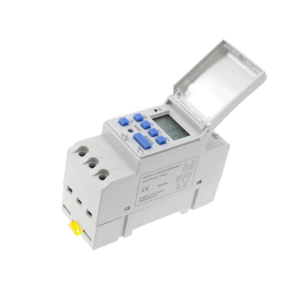 2X DC 12V Din Rail Weekly LCD Programmable Timer Switch Time Relay Switch