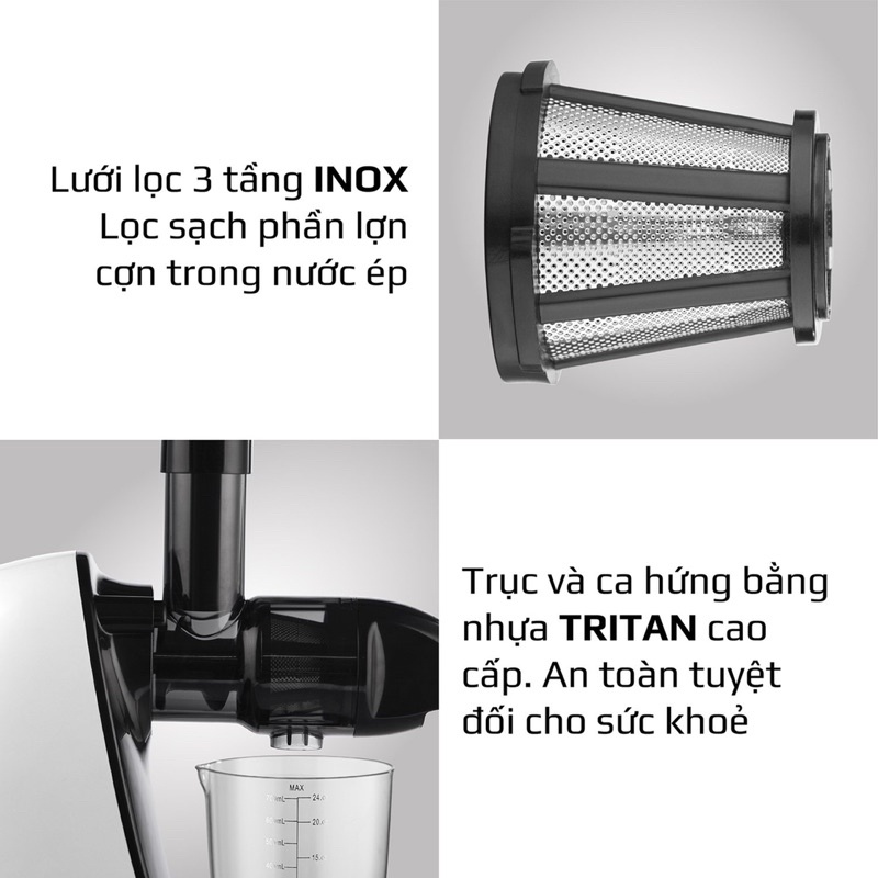Máy Ép Trục Ngang OLIVO SJ22 Màu Xám Ép Rau Không Lo Kẹt Bã