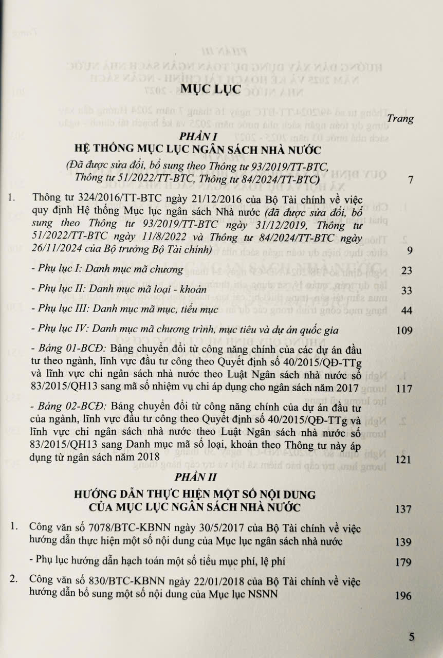 Hệ Thống Mục Lục Ngân Sách Nhà Nước (Đã được sửa đổi theo thông tư số 84/2024/TT-BTC ngày 26 tháng 11 năm 2024)