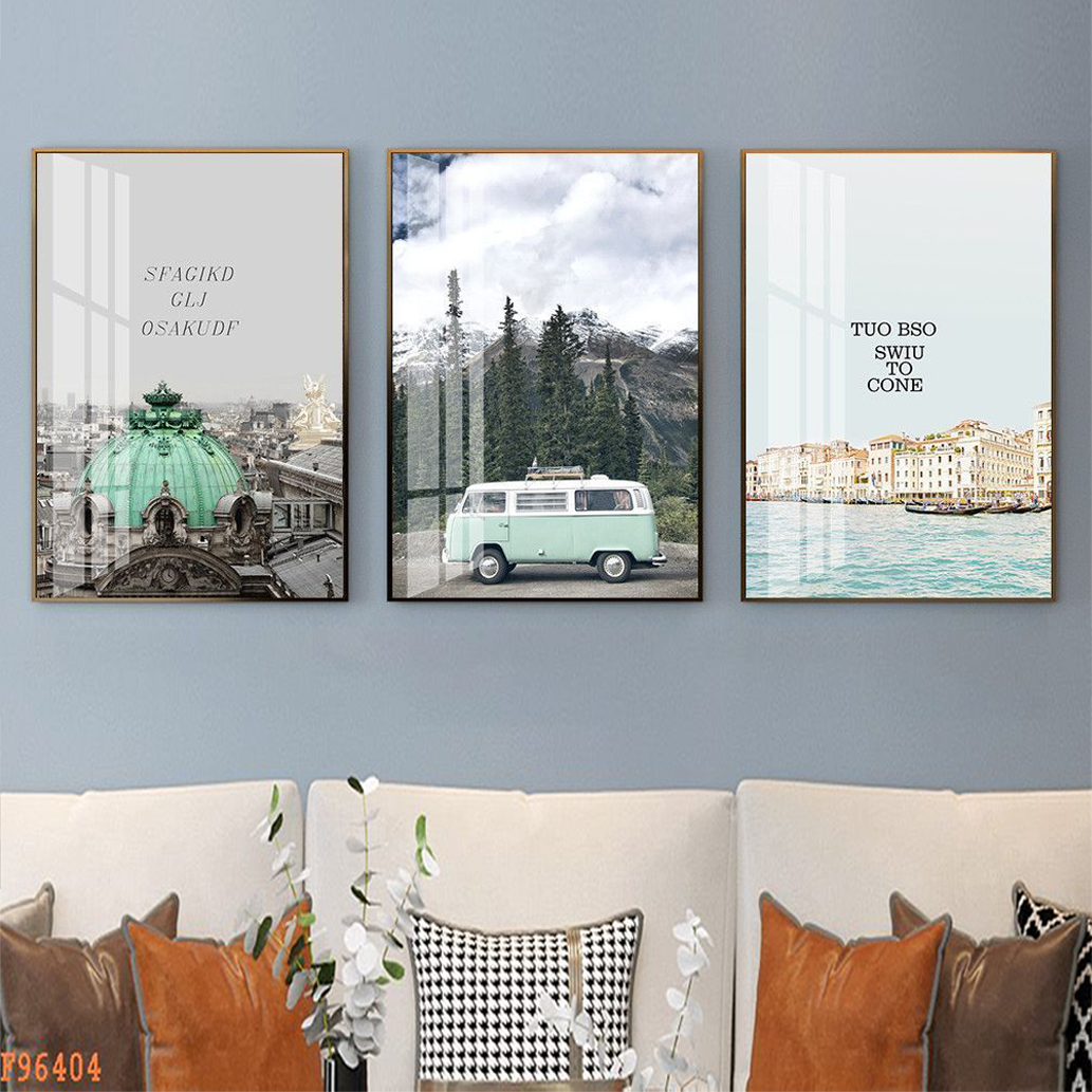 Bộ 3 Bức Phong Cảnh Đẹp - Tranh in Vải Canvas, Khung Composite Cao Cấp