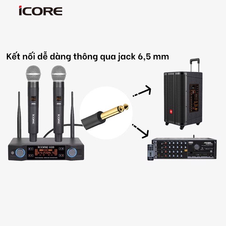 Bộ micro không dây UHF iCore U20 - hàng chính hãng