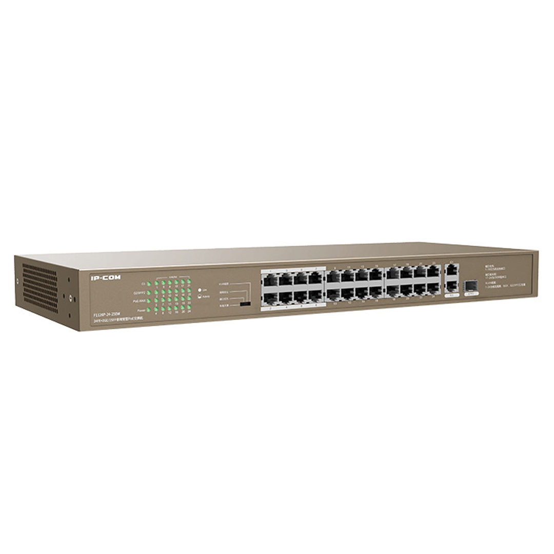 Switch  24 cổng PoE - Tx RJ45 Ports  10/100Mbps +1 cổng Gigabit/SFP  IP-COM F1126P-24-250W - Hàng chính hãng