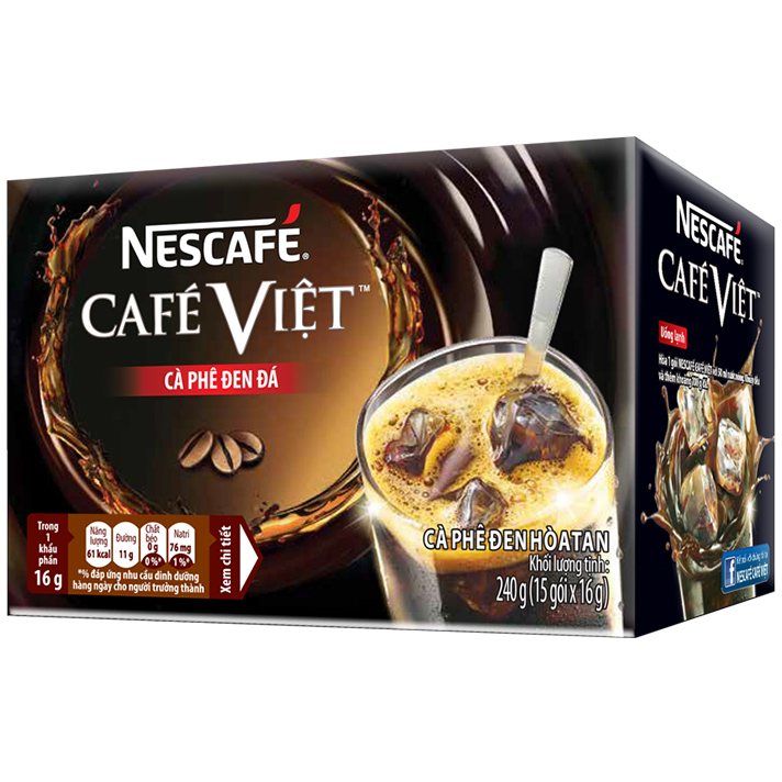 Combo 4 hộp cà phê hòa tan Nescafé café Việt cà phê đen đá (Hộp 15 gói x 16g) [Bộ 3 thố thủy tinh Nescafe]